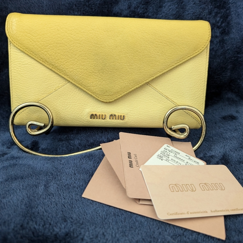 Miu Miu Madres Bicolor long wallet- YELLOW AND Gold, vintage & includes COA - Picture 1 of 14